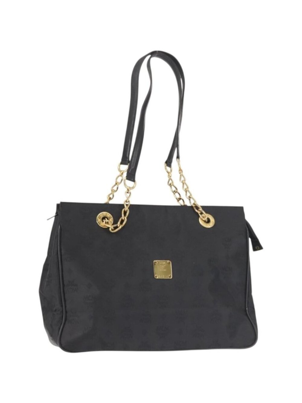 MCM Logogram Vicetos Chain Tote Bag PVC Black Gold